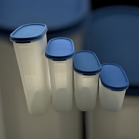 Tupperware Vintage Modular Mate Lot of 4 Containers with Blue Lids Collectible - Picture 4 of 14